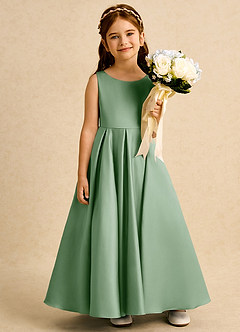 Azazie Pepper vestidos de niña de las flores Vestido de Matcha de Satin Mate de Corte En A con Plisado image6