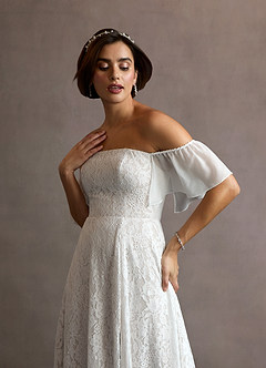 Azazie Cambri Abiti da Sposa Abito A-Line in Pizzo a Spalla Scoperta Diamante Bianco Nudo image2