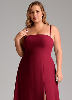 Azazie Wren Bridesmaid Dresses Burgundy A-Line Side Slit Chiffon Convertible Dress image11