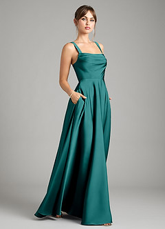 Azazie Shaude Bridesmaid Dresses Peacock A-Line Pleated Stretch Satin Dress image6