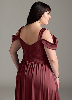 Azazie Lianne Bridesmaid Dresses Merlot A-Line Off the Shoulder Stretch Satin Dress image15