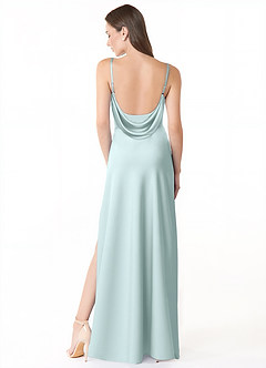 Azazie Alaija Bridesmaid Dresses Sea Glass Mermaid Side Slit Stretch Satin Dress image4