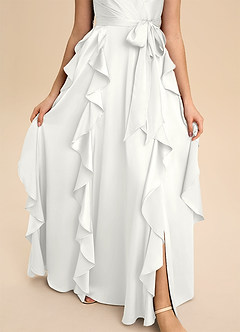 Azazie Peyton Junior White A-Line Pleated Stretch Satin Dress image6