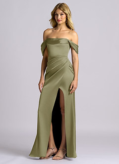 Azazie Auden Bridesmaid Dresses Pistachio Sheath Off the Shoulder Stretch Satin Convertible Dress image4
