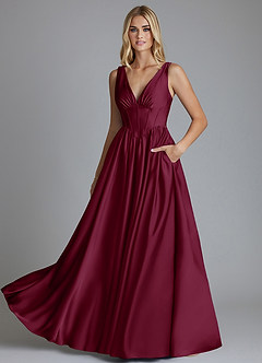 Azazie Delmie Abiti da Damigella Abito A-Line in Raso Elasticizzato Corsetto Gelso image6