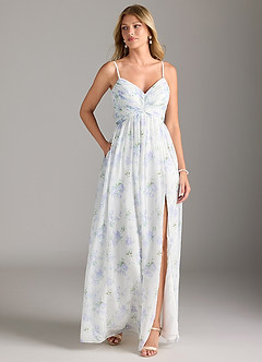 Azazie Alia Bridesmaid Dresses Blue Vintage Floral A-Line Pleated Chiffon Dress image3