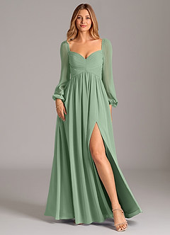 Azazie Alia Bridesmaid Dresses Matcha A-Line Long Sleeve Chiffon Dress image1