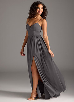 Azazie Zeya Final Sale Steel Grey A-Line Pleated Mesh Dress image1