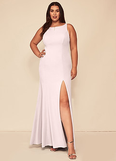 Azazie Rogue Bridesmaid Dresses Blushing Pink Mermaid Scoop Side Slit Stretch Crepe Dress image7