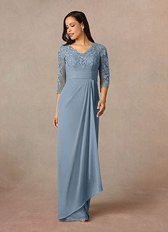 Azazie Poe Mother of the Bride Dresses Dusty Blue Sheath Lace Dress image1