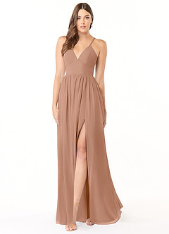 Azazie Aaida Bridesmaid Dresses Champagne Rose A-Line Corset Chiffon Dress image1
