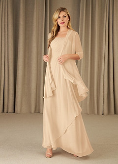 Azazie Weisz Mother of the Bride Dresses Sand A-Line Square Neckline Pleated Chiffon Dress image1