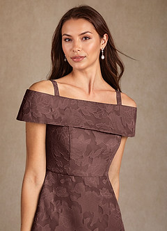 Azazie Medford Final Sale Espresso A-Line Off the Shoulder Floral Burnout Dress image7