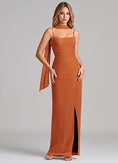 Azazie Calandra 신부 들러리 드레스 쉬스 주름진 쉬폰 바닥 길이 드레스 image1