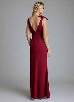 Azazie Taro Bridesmaid Dresses Burgundy Sheath Bow Chiffon Dress image2