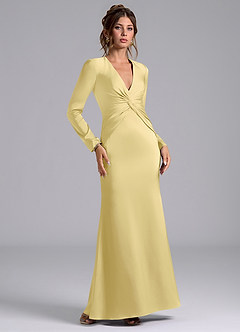 Azazie Valerie Bridesmaid Dresses Lemon Sorbet Mermaid Long Sleeve Stretch Satin Dress image1