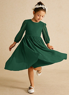 Azazie Lolo Flower Girl Dresses Dark Green A-Line with Sleeves Chiffon Dress image1