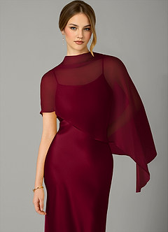 Azazie Jaleesa Bridesmaid Dresses Burgundy A-Line High Neck Stretch Satin Dress image2