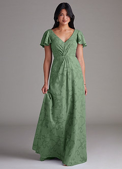 Azazie Soren Bridesmaid Dresses Eucalyptus A-Line Pleated Floral Burnout Dress image1