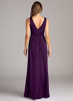 Azazie Tanicia Bridesmaid Dresses Grape A-Line Pleated Stretch Satin Dress image2