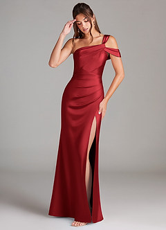 Azazie Wynter Bridesmaid Dresses Scarlet Sheath One Shoulder Stretch Satin Dress image3