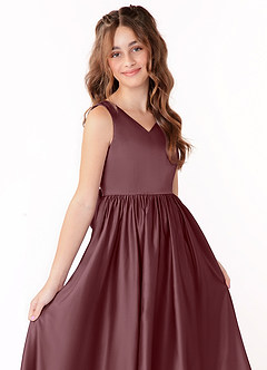 Azazie Hathaway Junior Sangria A-Line Bow Stretch Satin Dress image5