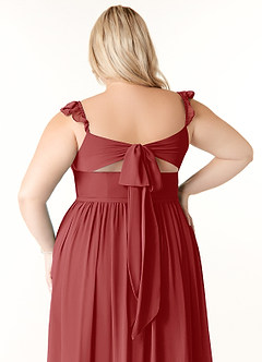 Azazie Metz Brautjungfernkleider A-Linie Herzchen Gerüscht Chiffon Kleid Rost image12