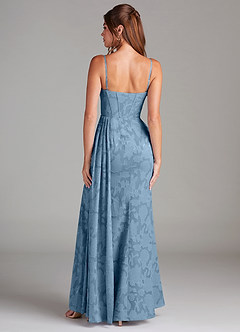Azazie Denisa Bridesmaid Dresses Steel Blue Sheath Pleated Floral Burnout Dress image2