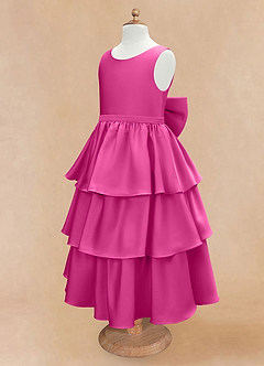 Azazie Margie Flower Girl Dresses Fuchsia A-Line Bow Stretch Satin Dress image6