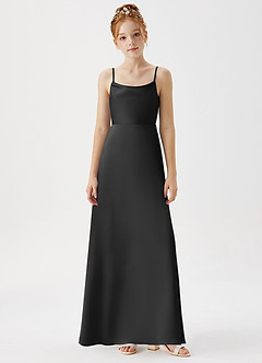 Azazie Shale Junior Robe Trapèze en Satin extensible Noir image6
