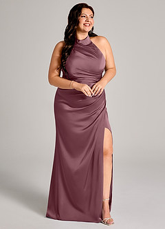 Azazie Jemma Bridesmaid Dresses Amethyst Sheath Pleated Stretch Satin Dress image8