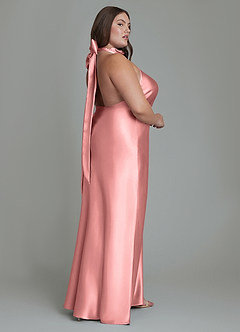 Azazie Velli Bridesmaid Dresses Rosette Sheath High Neck Metallic Satin Dress image8