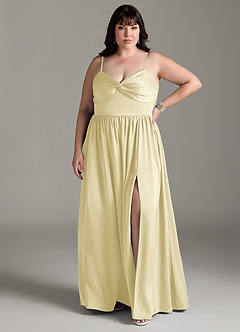 Azazie Zeya Bridesmaid Dresses Lemon Sorbet A-Line Pleated Stretch Satin Dress image9