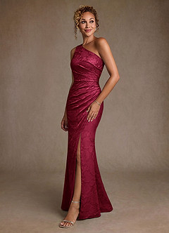 Azazie Joylin Moeder van de bruid jurken Trompet Jurk van Bloemen Burn-out One-Shoulder Bourgondië image3