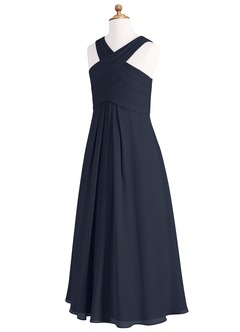 Azazie Kaleigh Junior Dark Navy A-Line Pleated Chiffon Dress image8