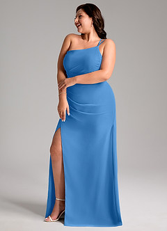 Azazie Eren Robes de demoiselle d'honneur Robe Fourreau en Mousseline de soie Ue épaule Geai Bleu image11
