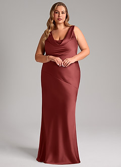 Azazie Rylina Bridesmaid Dresses Terracotta Mermaid Stretch Satin Dress image9