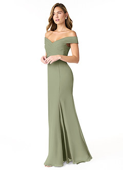 Azazie Lecia Jurken voor bruidsmeisjes Converteerbaar Jurk van Chiffon met rijk Off-the-shoulder geplooid Pistache image3