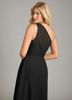 Azazie Phaedra Bridesmaid Dresses Black A-Line One Shoulder Chiffon Dress image14