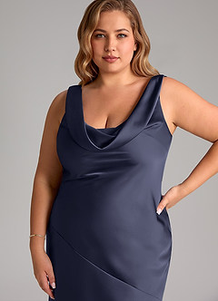 Azazie Rylina Robes de demoiselle d'honneur Robe Sirène en Satin extensible Bleu Orageux image11