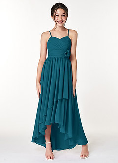 Azazie Catalina Junior Ink Blue A-Line Ruched Chiffon Dress image4