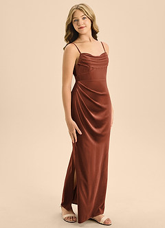 Azazie Mai Junior Terracotta A-Line Sweetheart Neckline Velvet Dress image4