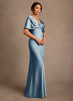 Azazie Dosia Mother of the Bride Dresses Dusty Blue Sheath Pleated Stretch Satin Dress image2