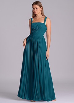 Azazie Mina Bridesmaid Dresses Ink Blue A-Line Pleated Chiffon Dress image1