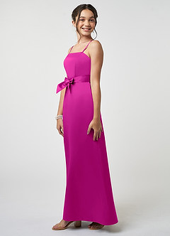 Azazie Anina Junior Fuchsia A-Line Bow Matte Satin Dress image5