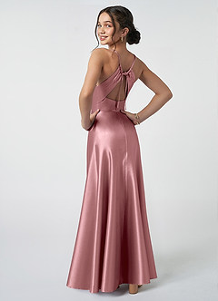 Azazie Avelina Junior Vintage Mauve A-Line Pleated Metallic Satin Dress image2