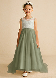 Azazie Tay Flower Girl Dresses Pistachio A-Line Sequins Tulle Dress image1