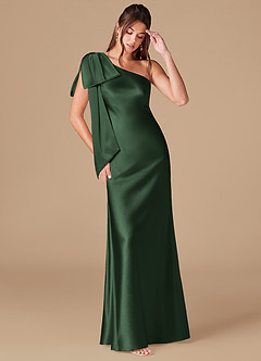 Azazie Capri Bridesmaid Dresses Eucalyptus Sheath One Shoulder Metallic Satin Dress image1
