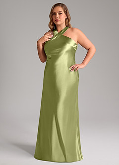 Azazie Doretta Brautjungfernkleider Meerjungfrau-Linie Schleifen Metallischer Satin Kleid Pistazie image8