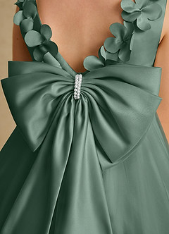 Azazie Lona Abiti da Ragazza di Fiori Abito A-Line in Raso Opaco Fiocco Eucalipto Eucalipto image5